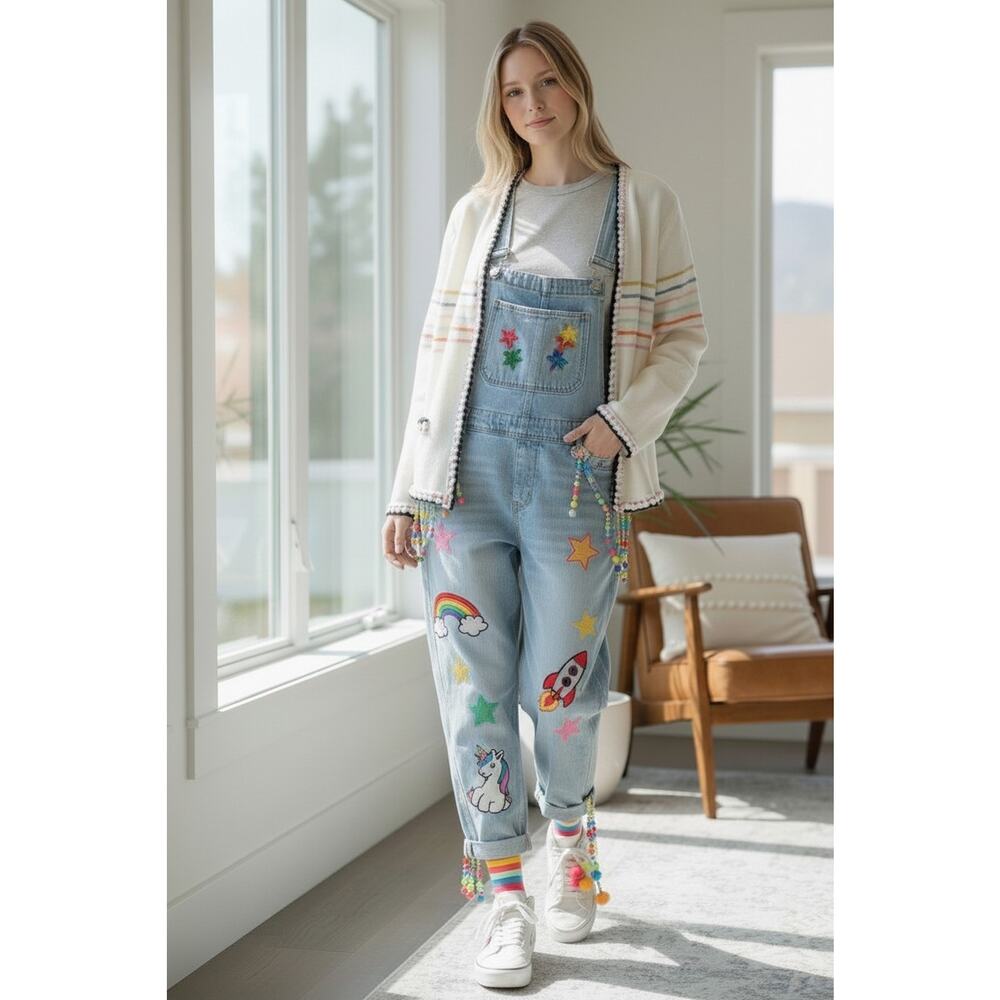 See and Be Seen NWT Cardigan Sweater Women's Size M Open Front Colorful details